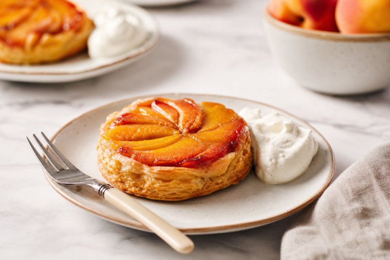 Peaches and Cream Upside-Down Tarts featured